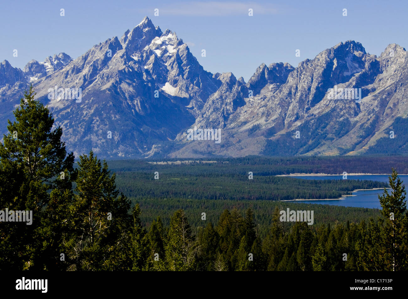 Segnale di strada di montagna Summit,Est Tetons,Mount Moran,Lake Jenny,Jackson Hole,Snake River,Grand Teton National Park, Wyoming,USA Foto Stock