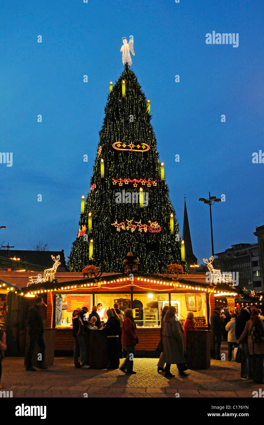 Pressione di stallo di mercato, albero di natale, il mercatino di natale, Dortmund, Renania settentrionale-Vestfalia, Germania, Europa Foto Stock