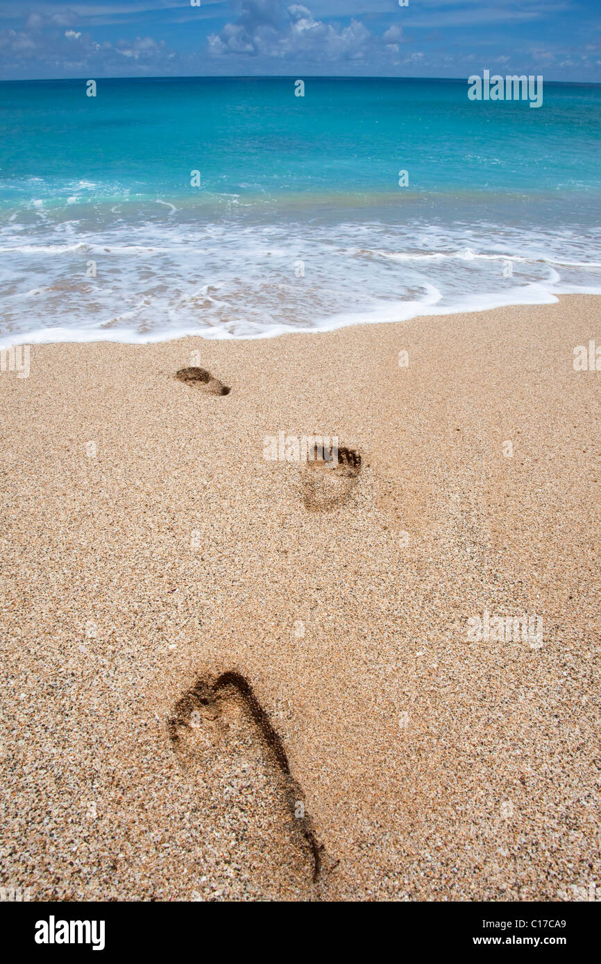 Impronte sulla spiaggia Foto Stock