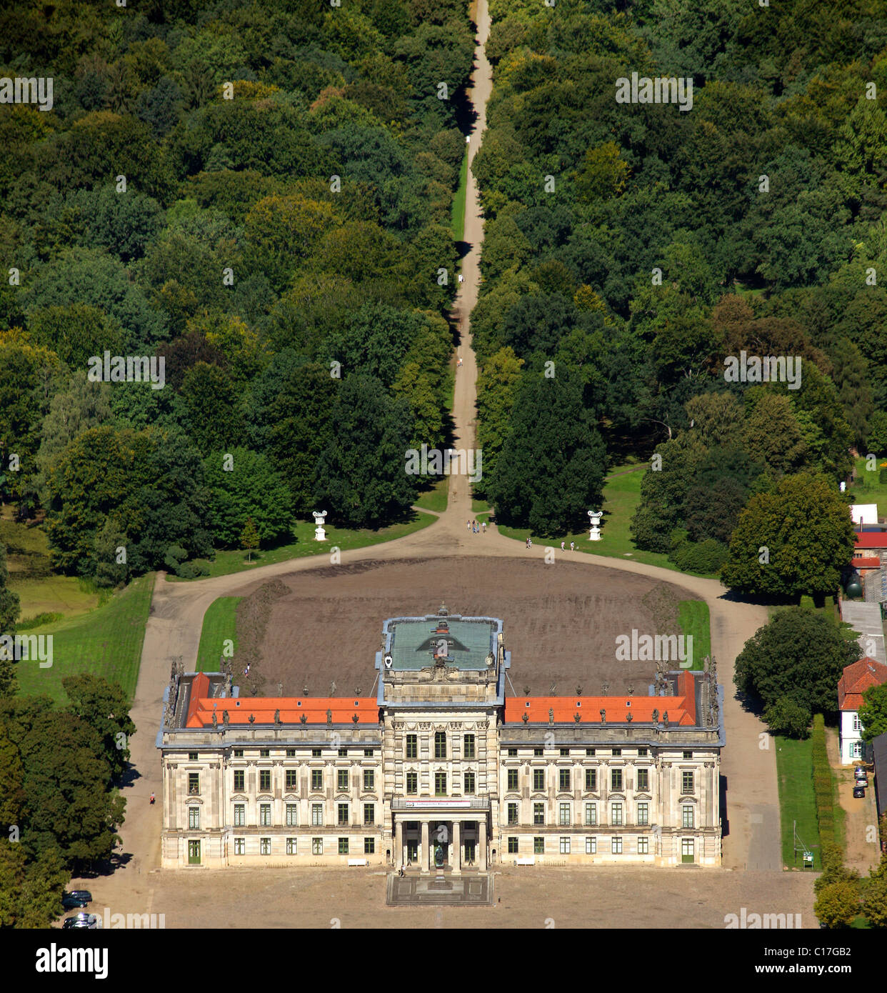 Vista areale, castello barocco Ludwigslust, Ludwigslust, Meclemburgo-Pomerania Occidentale, Germania, Europa Foto Stock