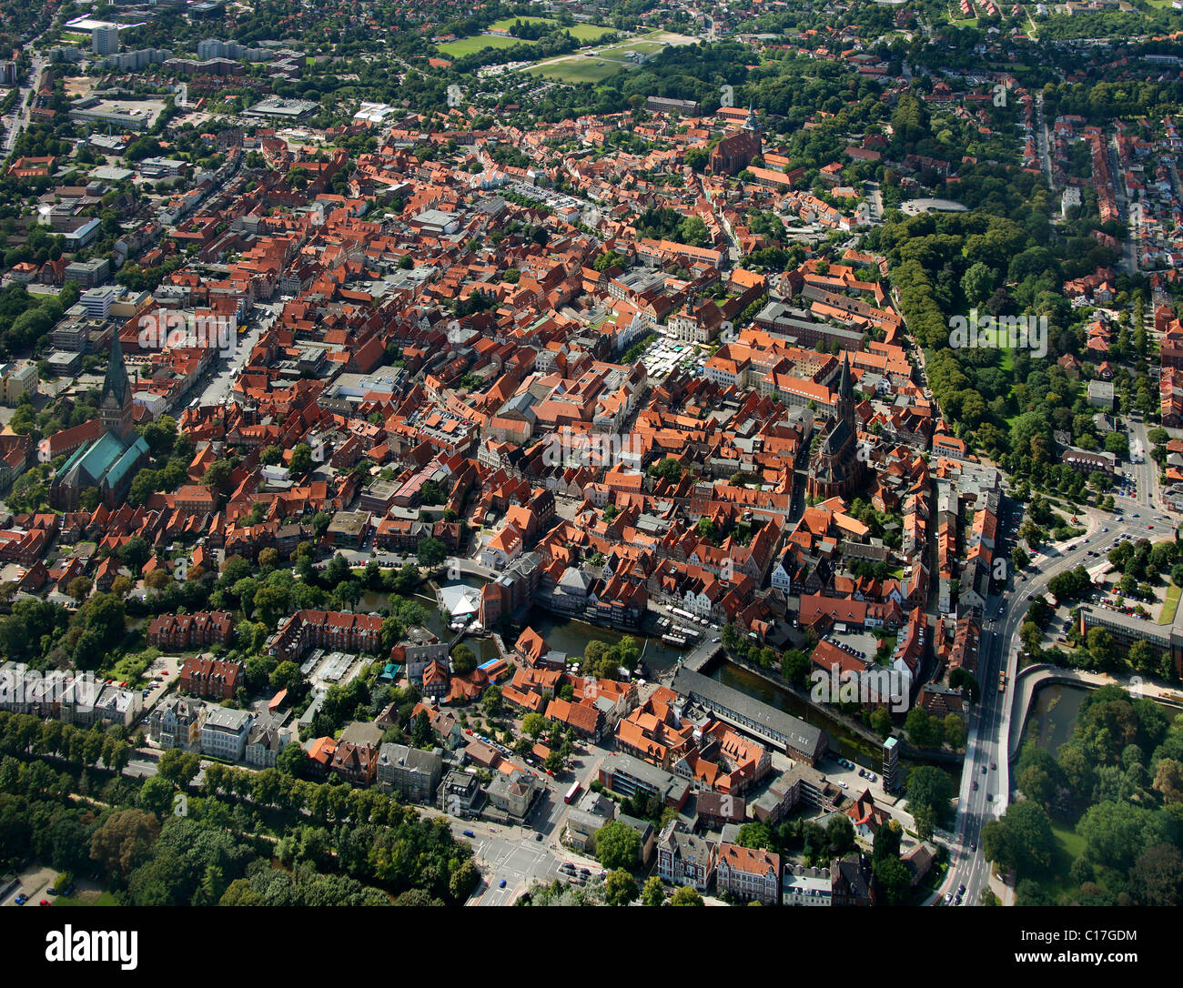 Vista areale, Lueneburg, Bassa Sassonia, Germania, Europa Foto Stock