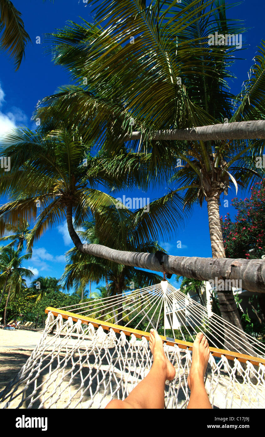 Piedi, amaca, Bolongo Beach, San Tommaso Isola, Isole Vergini degli Stati Uniti d'America, Caraibi Foto Stock