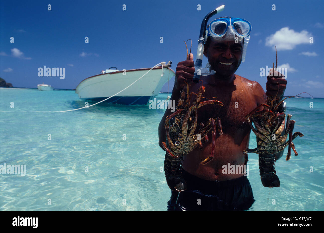 Isole Fiji, Yasawa's arcipelago, la pesca di gamberi di fiume Foto Stock