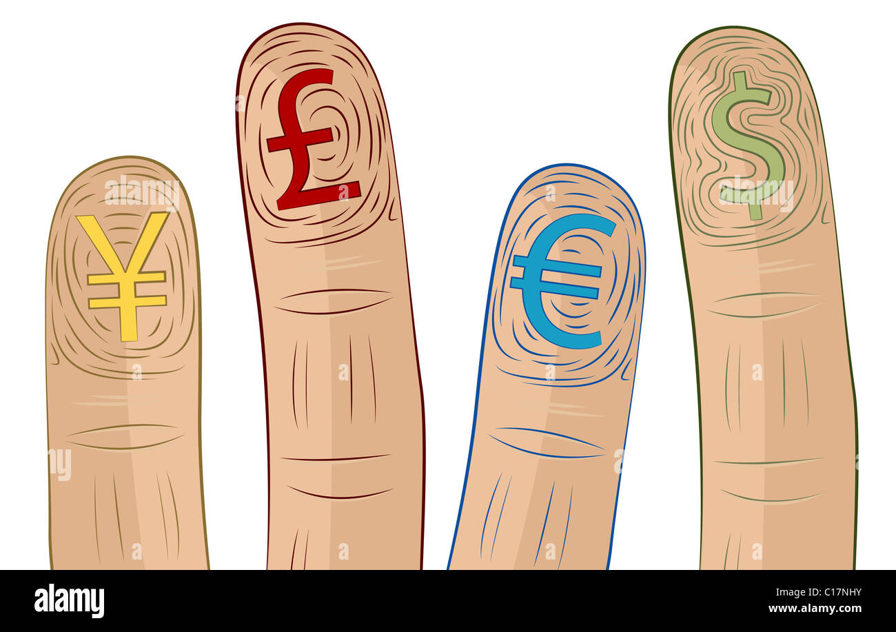 Simbolo di valuta le impronte digitali Foto Stock