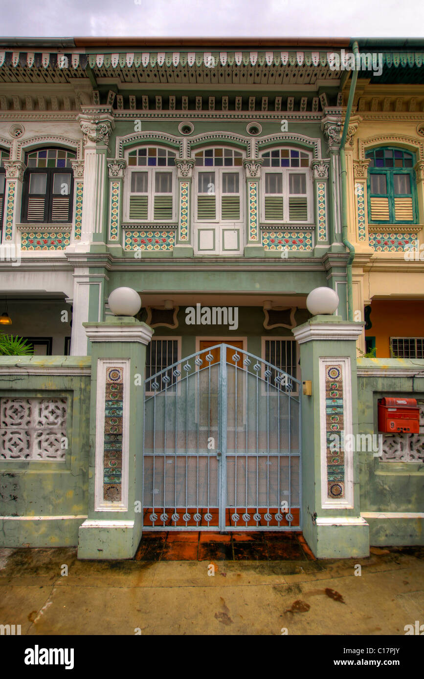 Storico Peranakan colorata terrazza casa in Singapore 4 Foto Stock