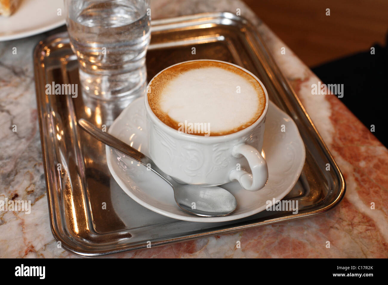 Viennese melange caffè con latte schiumoso, Vienna, Austria, Europa Foto Stock
