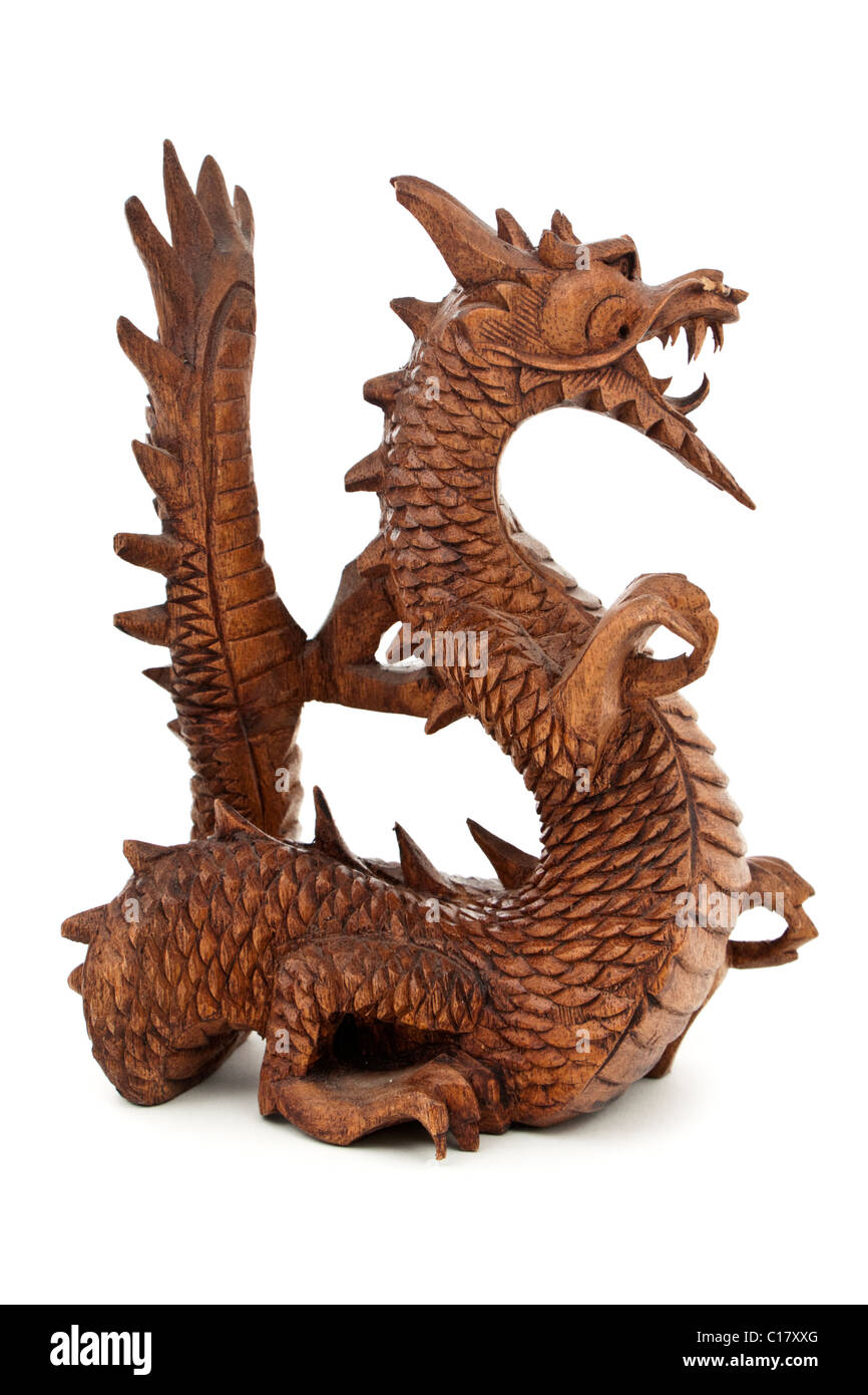 Feroce drago in legno ornamento Foto Stock