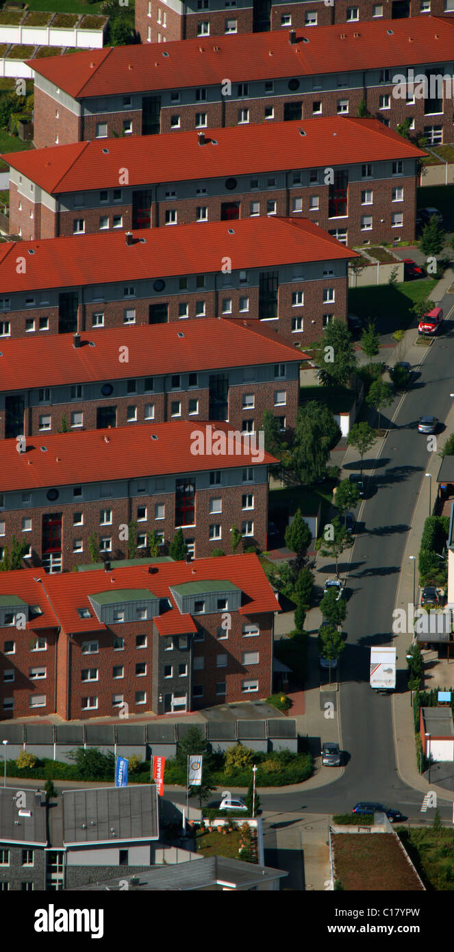 Fotografia aerea, blocco di appartamenti, Wethmarer Mark, Horstmar, Luenen-Sued, Luenen, la zona della Ruhr, Renania settentrionale-Vestfalia Foto Stock