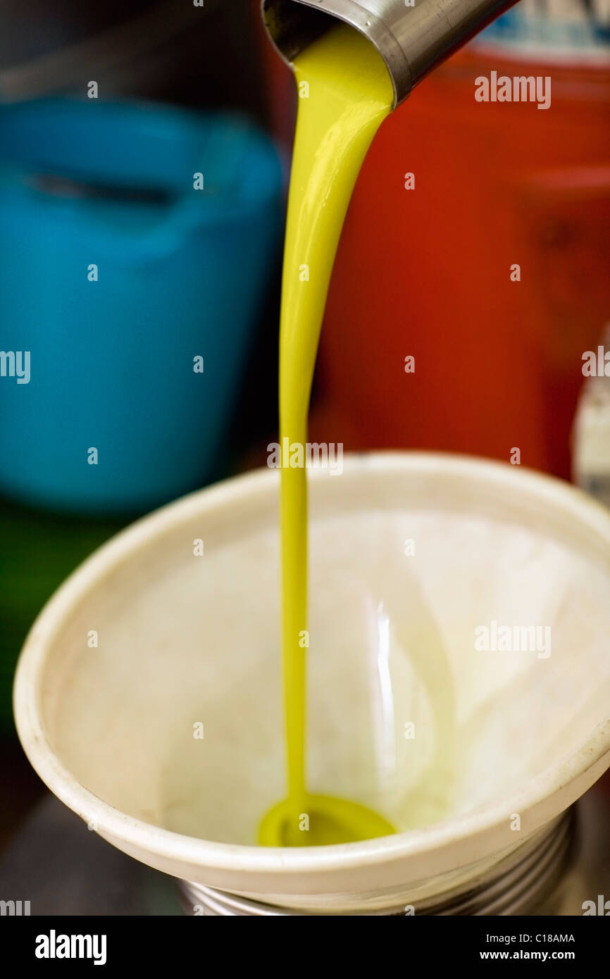 La produzione di olio d'oliva Foto Stock