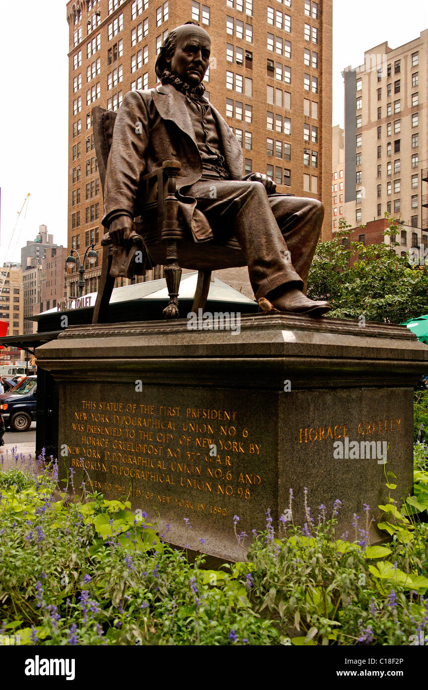 Horace Greeley Memorial, editore del New York Tribune di New York City, Stati Uniti d'America Foto Stock