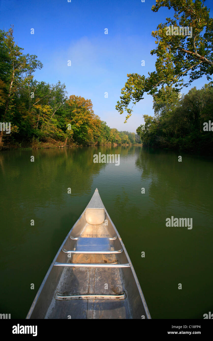 In canoa sul fiume Meramec, Missouri, Stati Uniti d'America Foto Stock