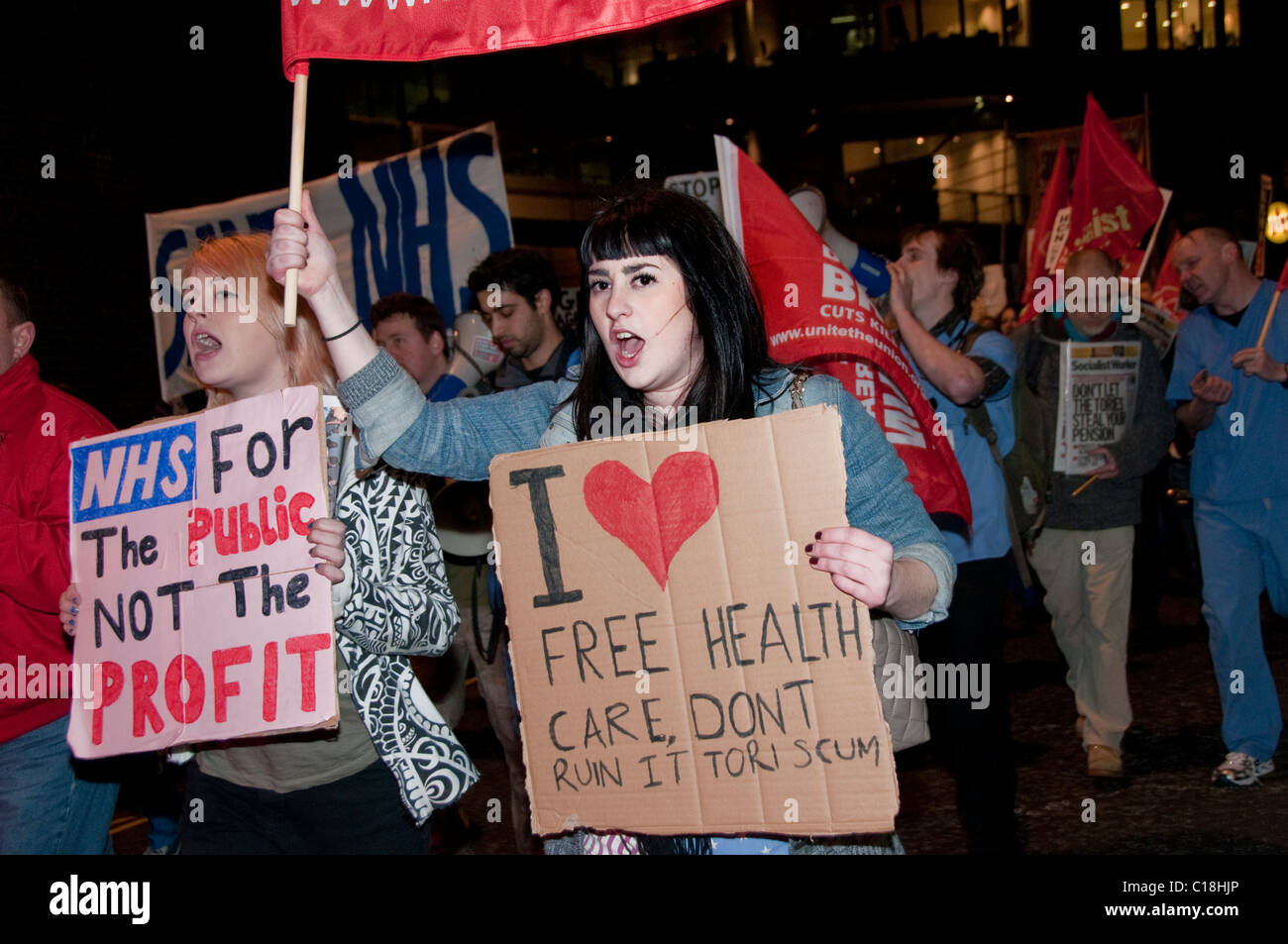 Salute nazionale marzo dal Royal Hospital di Londra a San Barts Hospital protestando tagli al servizio sanitario 2011 Foto Stock