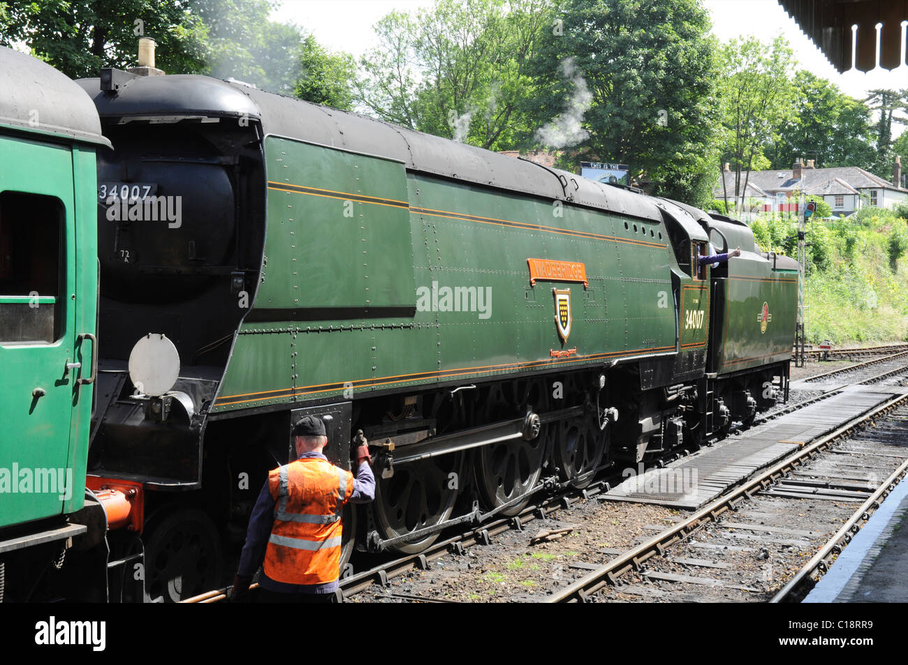 Bulleid Pacific n. 34007 St Albans sulla metà Hants Railway, England, Regno Unito Foto Stock