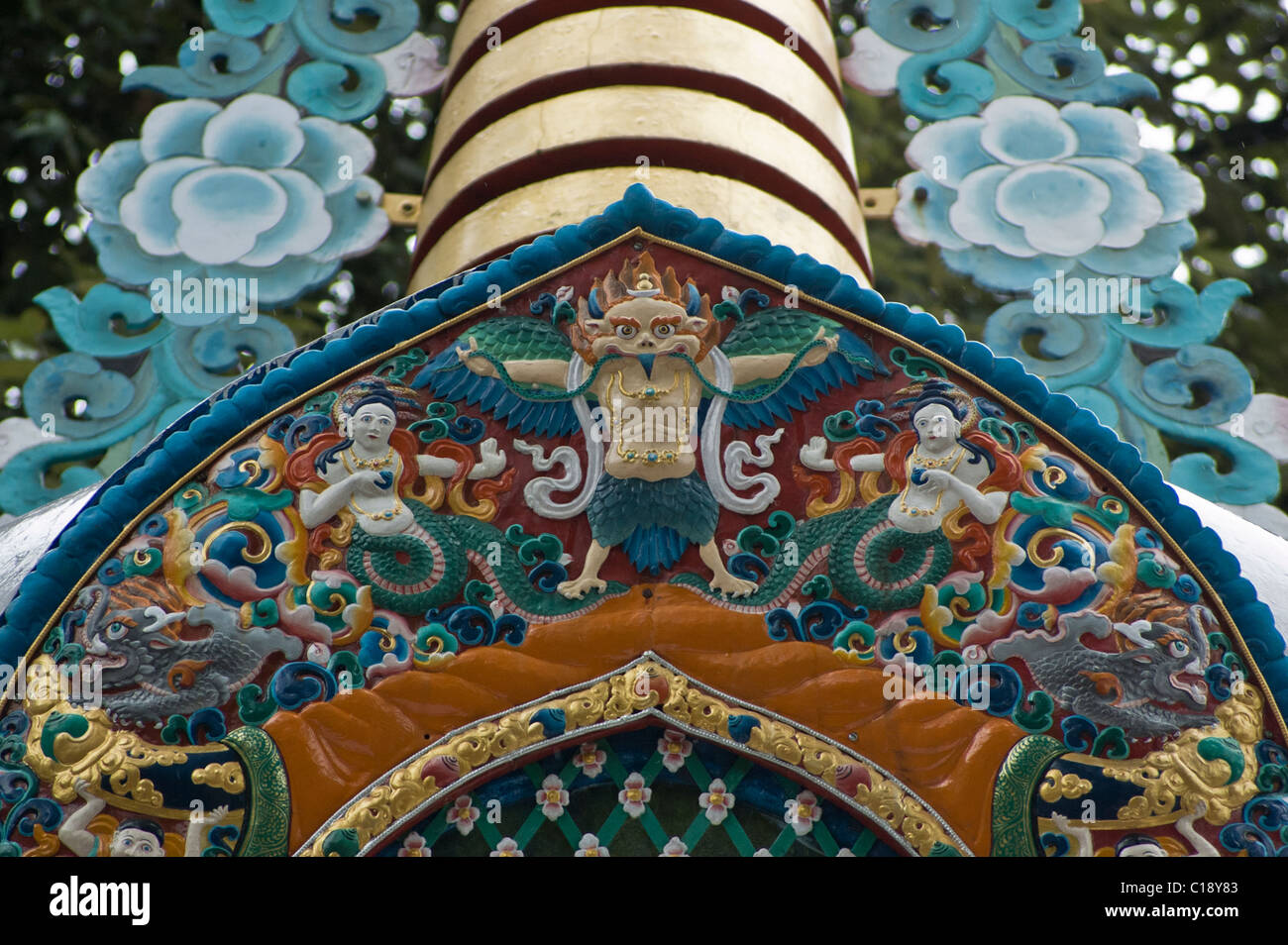 Dettagli sul tibetano tempio buddista in Dharamsala Foto Stock