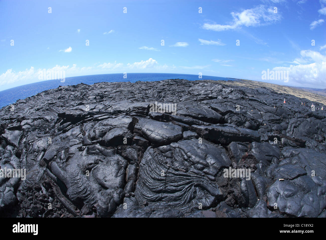 Lava raffreddata nel vulcano Park, sulla costa sud della Grande Isola, Hawaii, STATI UNITI D'AMERICA Foto Stock