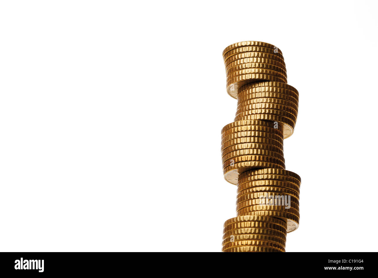 Pila a motivi geometrici delle monete metalliche in euro, la pila di denaro Foto Stock