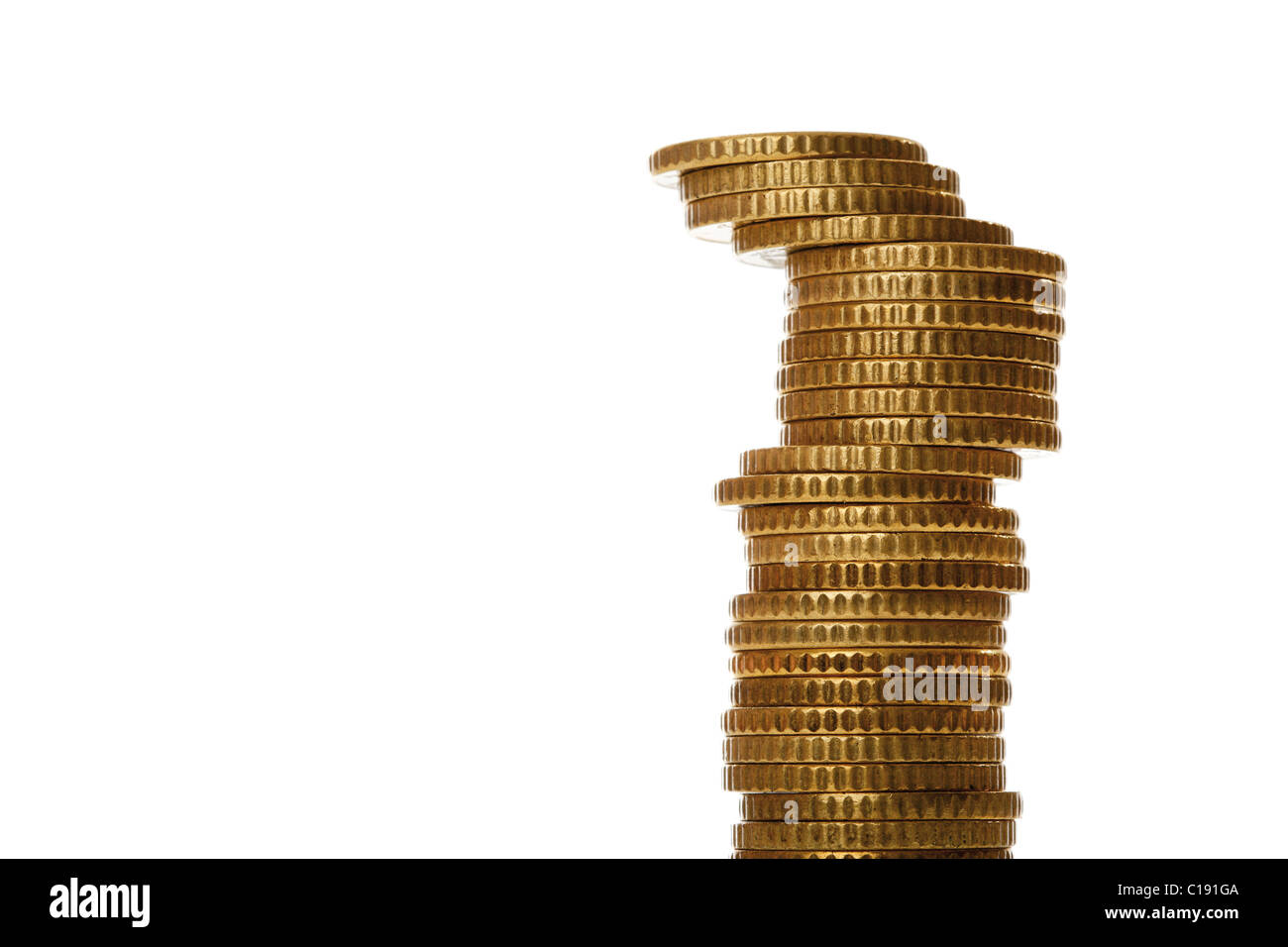 Pila di monete in euro, la pila di denaro Foto Stock