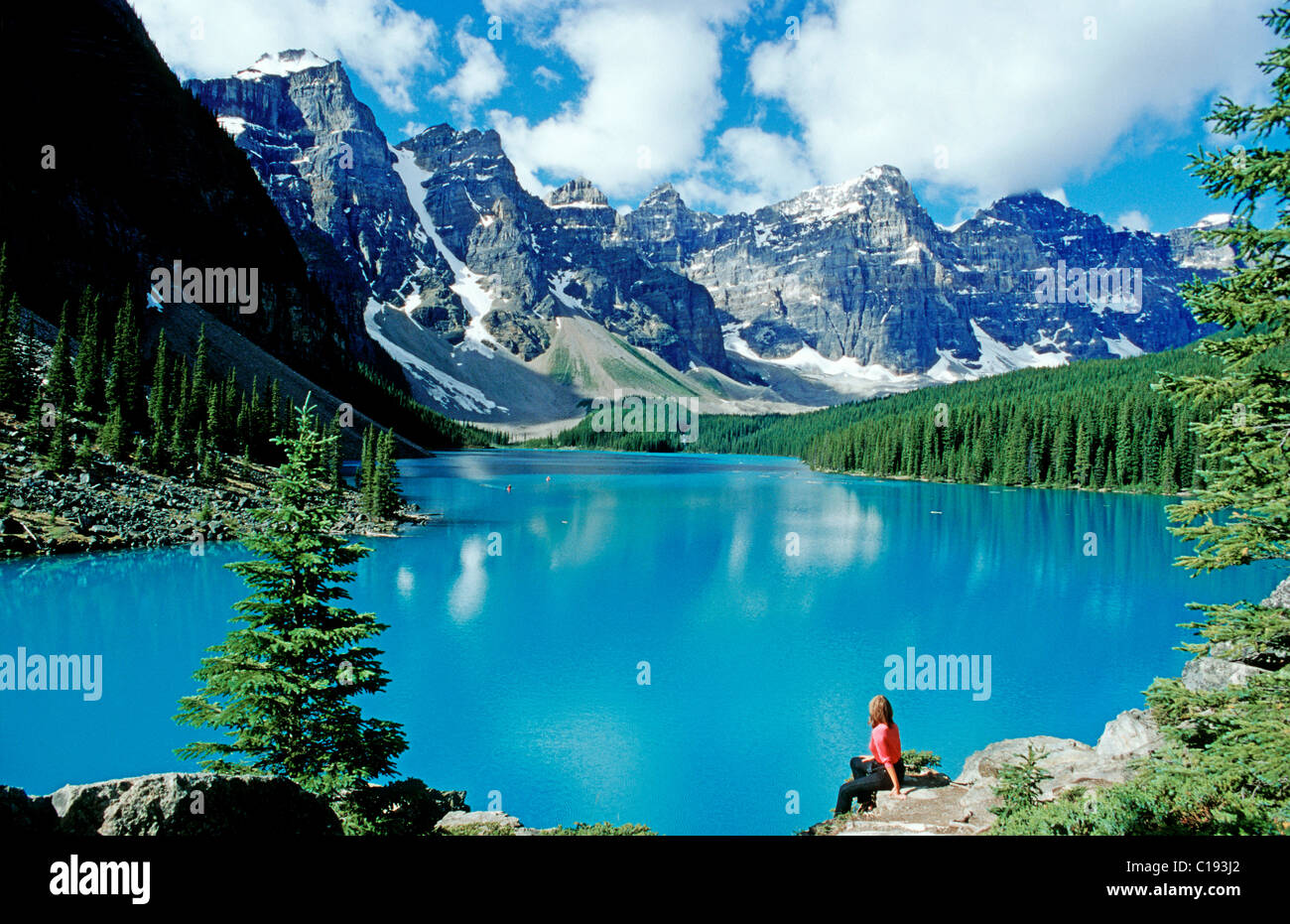 Il Moraine Lake, il Parco Nazionale di Banff, Alberta, Canada, America del Nord Foto Stock