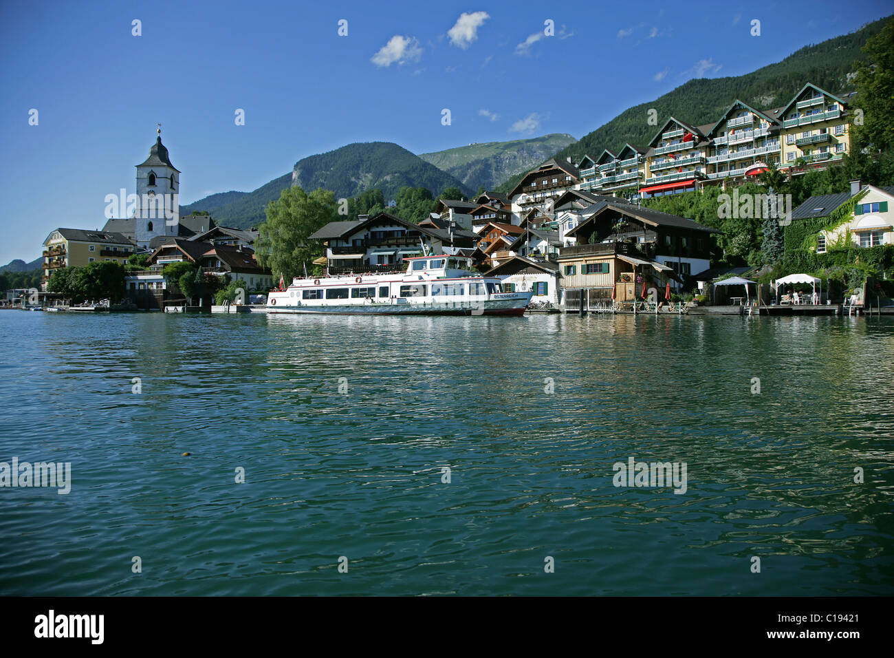 San Wolfgang sul lago Wolfgangsee, Salzkammergut resort area, Austria superiore, Europa Foto Stock