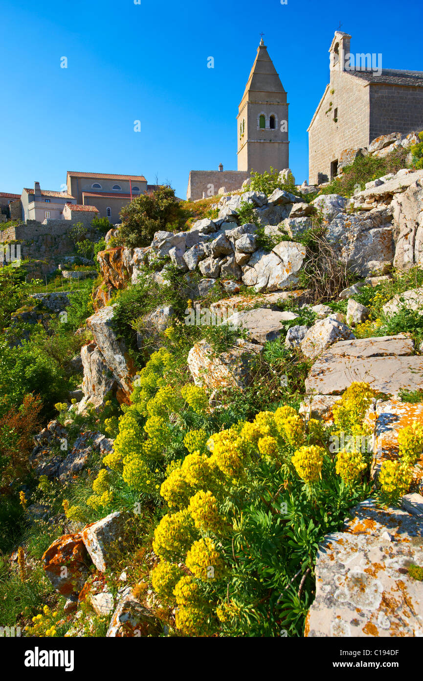 Lubenice hill top village, isola di Cres, Croazia Foto Stock