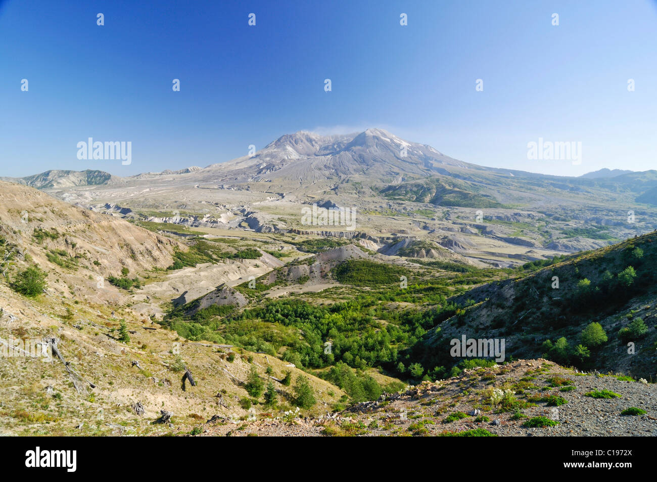 Paesaggio vulcanico, attivo vulcano Monte Sant'Elena fumatori, nazionale monumento vulcanico parco dello stato di Washington, Stati Uniti d'America Foto Stock