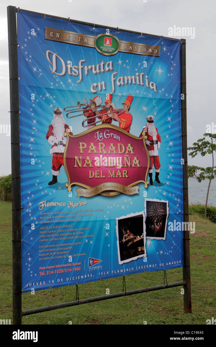 Panama,America Latina,America centrale,Città di Panama,Via Causeway Amador,Calzada de Amador,Bahia de Panama,canale di Panama,Isla Flamenco,all'aperto,insegna,logo,Para Natale Foto Stock