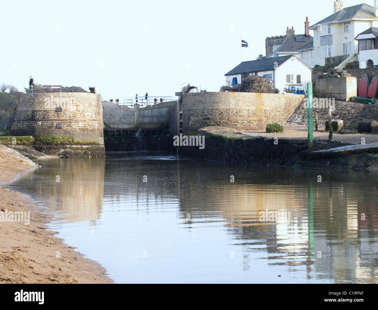 Bude mare cancelli di blocco, Cornwall, Regno Unito Foto Stock