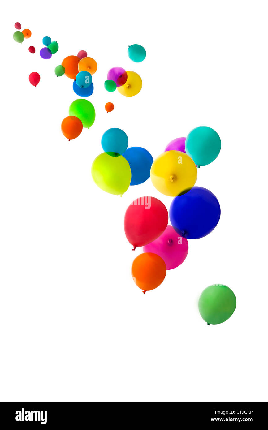 Palloncini isolato su uno sfondo bianco verso l'alto flottante Foto Stock