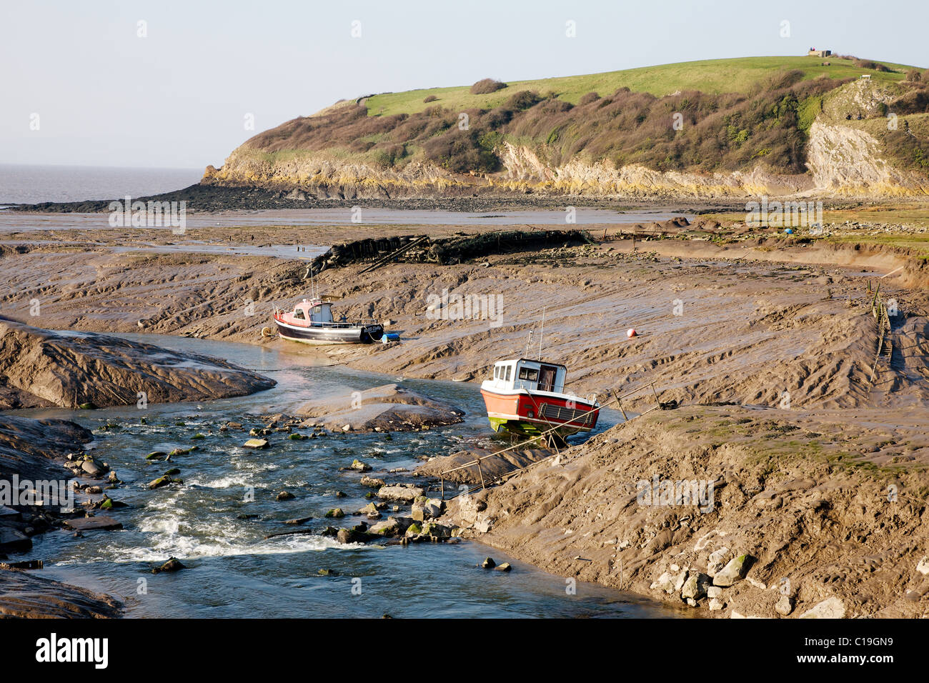 Severn Estuary in corrispondenza della bocca del cieco fiume Yeo guardando verso Wain's Hill Clevedon Foto Stock