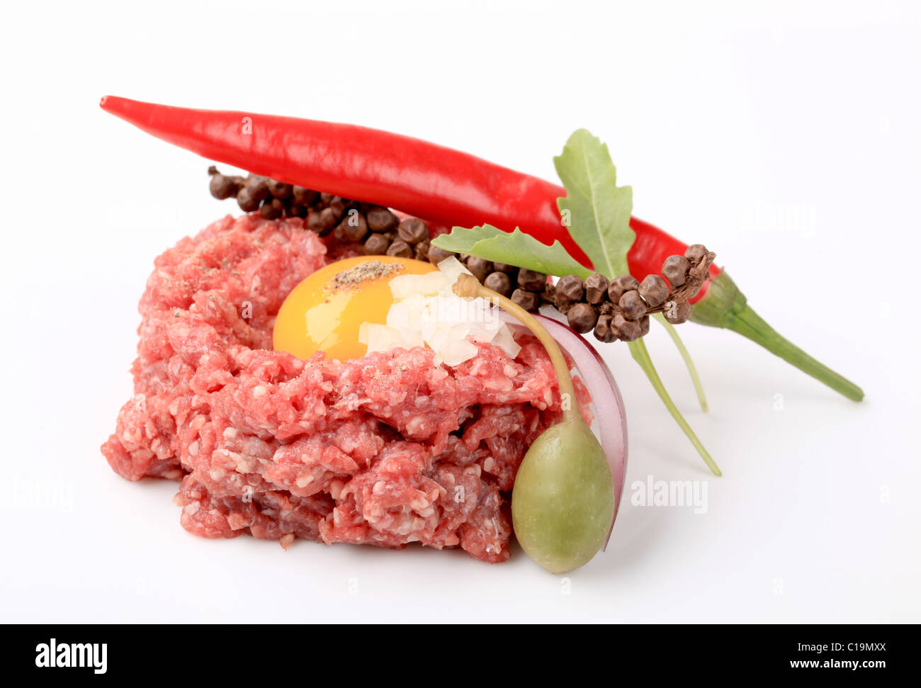 Ingredienti per la tartare di manzo - still life Foto Stock