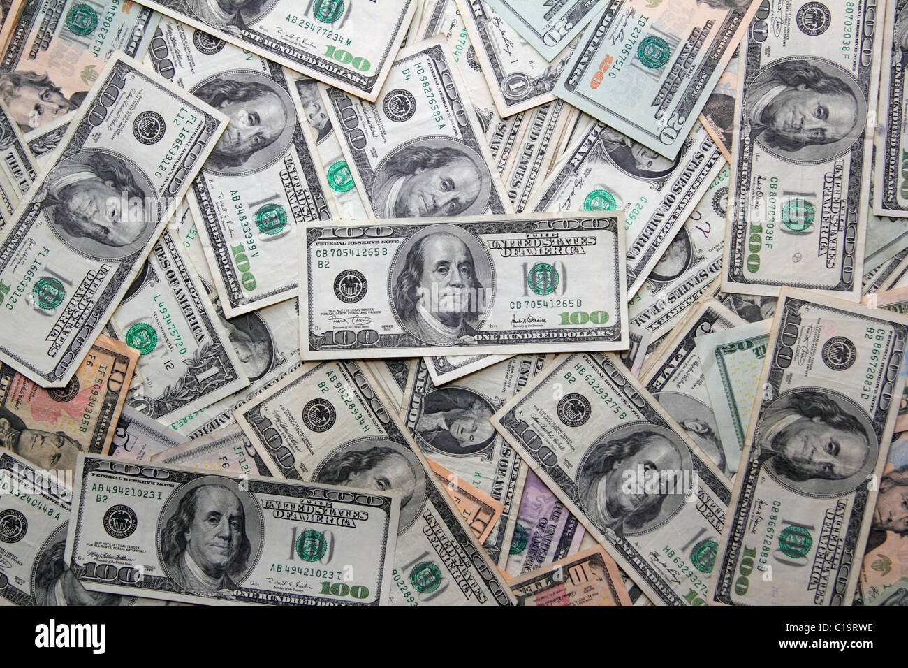 Dollaro banconote molte bollette delle banconote in moneta americana Foto Stock