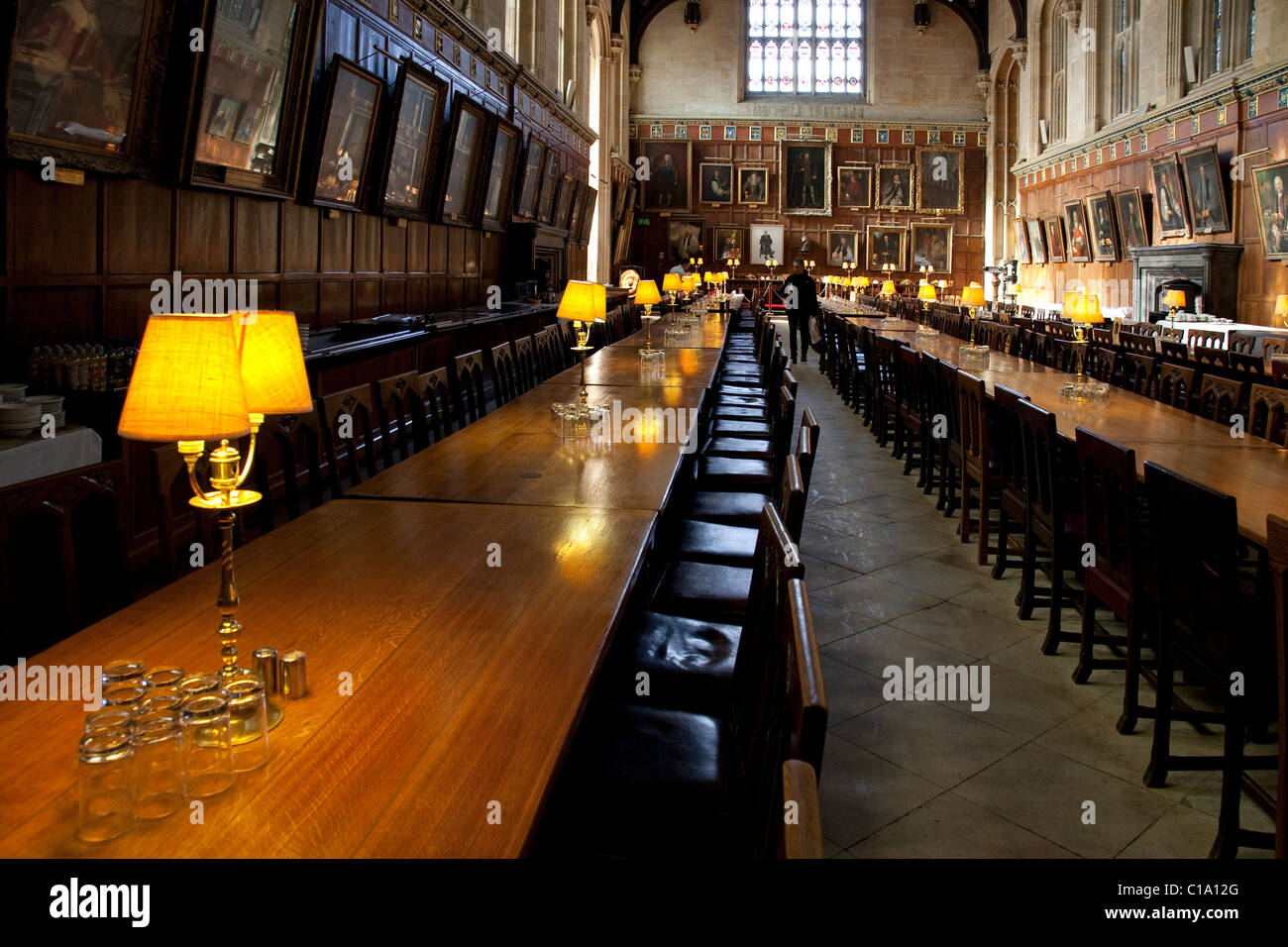 Interno della Grande Sala del Christ Church College di Oxford University, Oxfordshire, England, Regno Unito Foto Stock