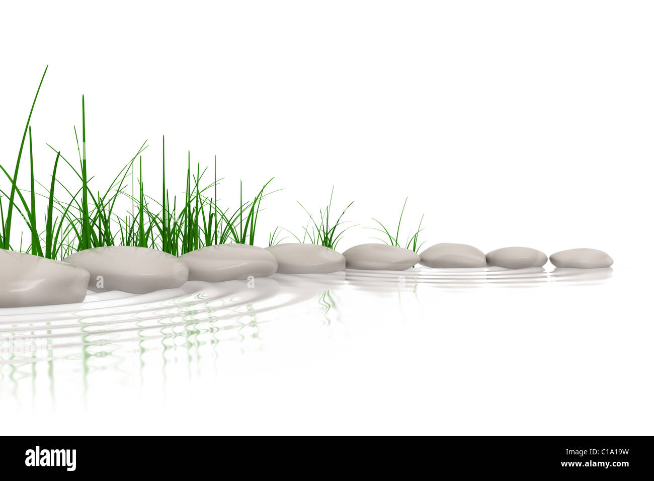 E pietre d'erba al bordo delle acque Foto Stock