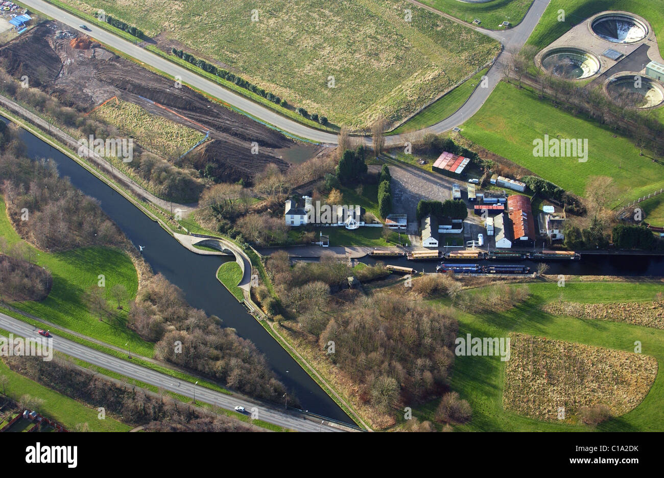 Una veduta aerea di Staffordshire e Worcestershire Canal a giunzione Aldersley vicino a Newquay Inghilterra England Foto Stock