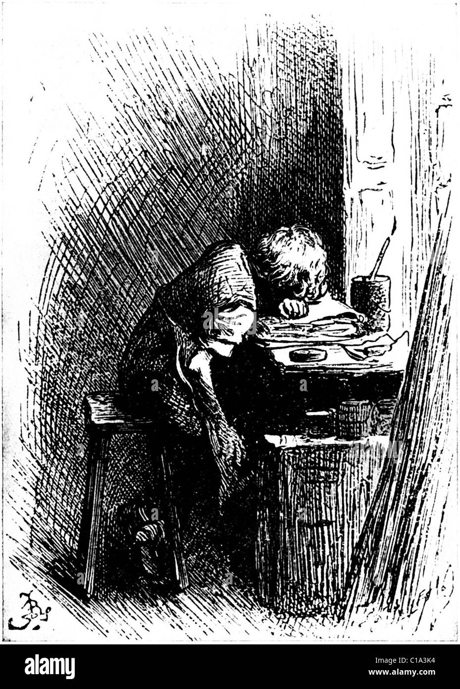 Charles Dickens all'oscuramento di magazzino. Charles Dickens è qui  mostrato come un ragazzo di dodici anni di età, lavorando in una fabbrica  Foto stock - Alamy