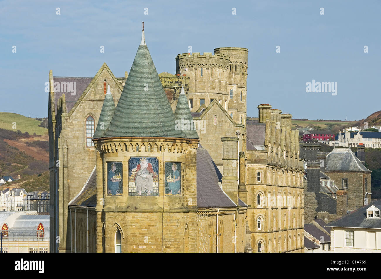 Primo piano dell'edificio dell'Università 'Old College' sul lungomare Aberystwyth Ceredigion Cardiganshire metà Galles Regno Unito Regno Unito Gran Bretagna Foto Stock