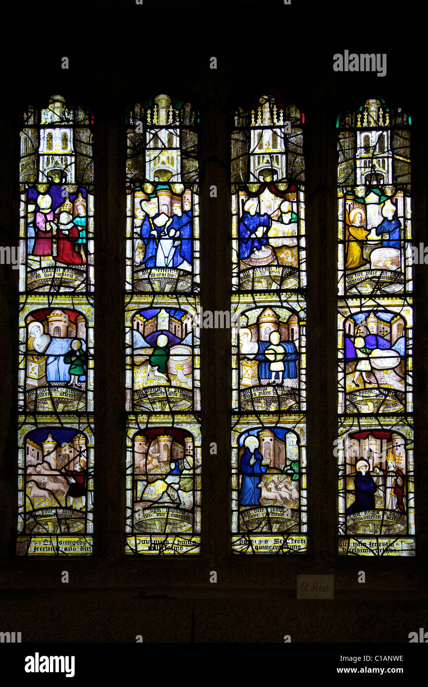 St nella finestra Neot medievale inglese il vetro macchiato St Neot Bodmin Moor Cornwall Inghilterra UK GB Isole britanniche Foto Stock