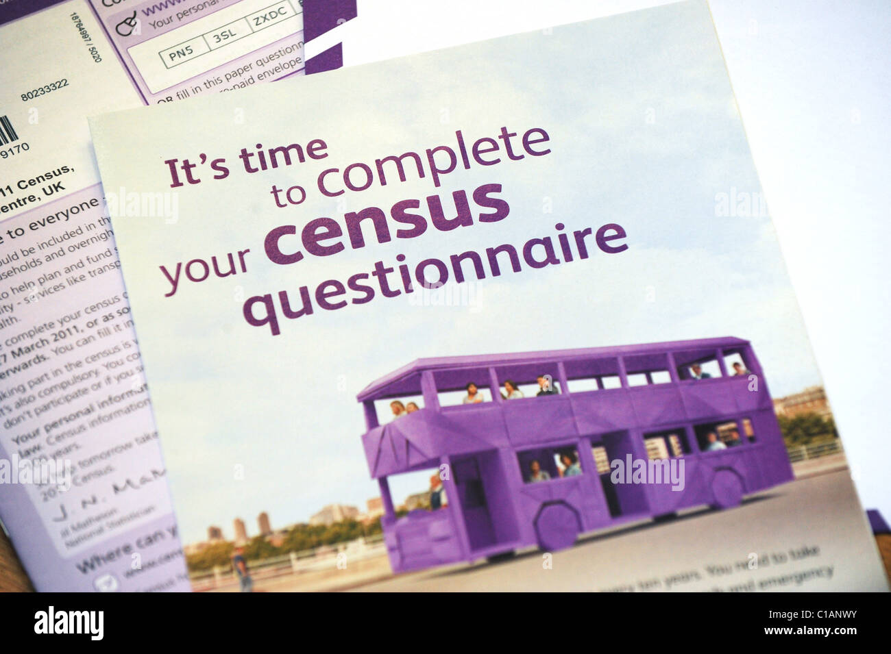 Il censimento 2011 questionario per l'Inghilterra Foto Stock