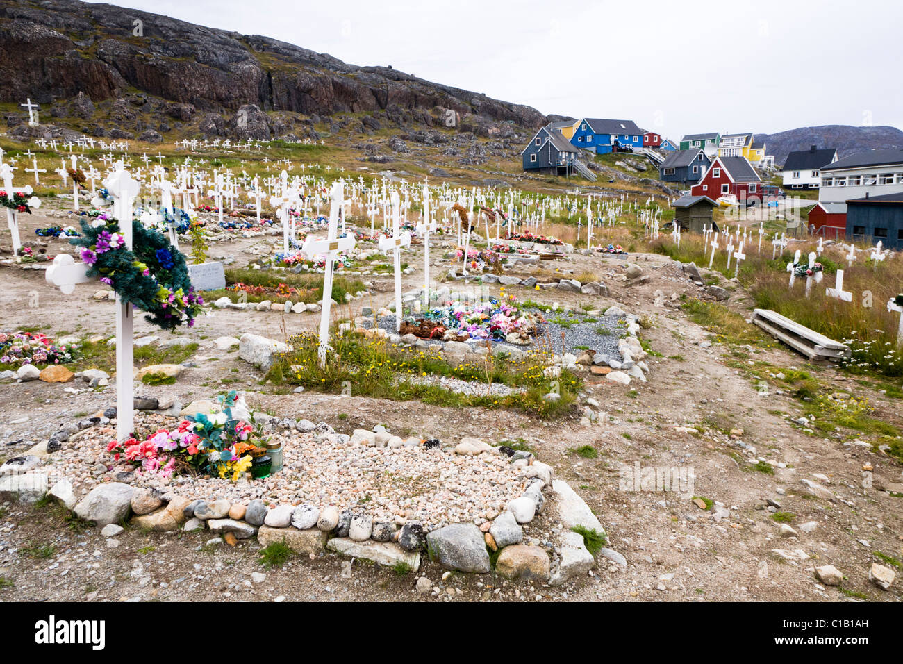 Cimitero nel Qaqortoq (Julianehåb), Groenlandia meridionale Foto Stock