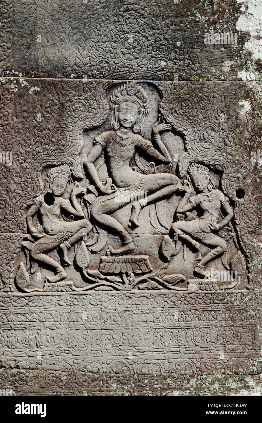 Cambogia antichi khmer sculture in pietra Angkor Wat i templi in Cambogia asia Foto Stock