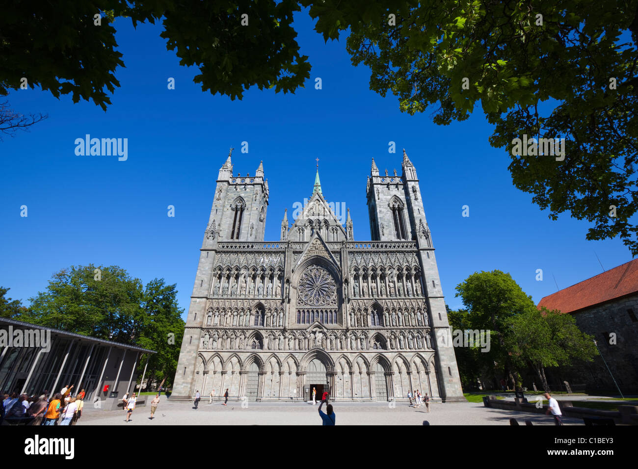 L'imponente facciata della cattedrale di Nidaros, Trondheim, Sor-Trondelag, Norvegia Foto Stock