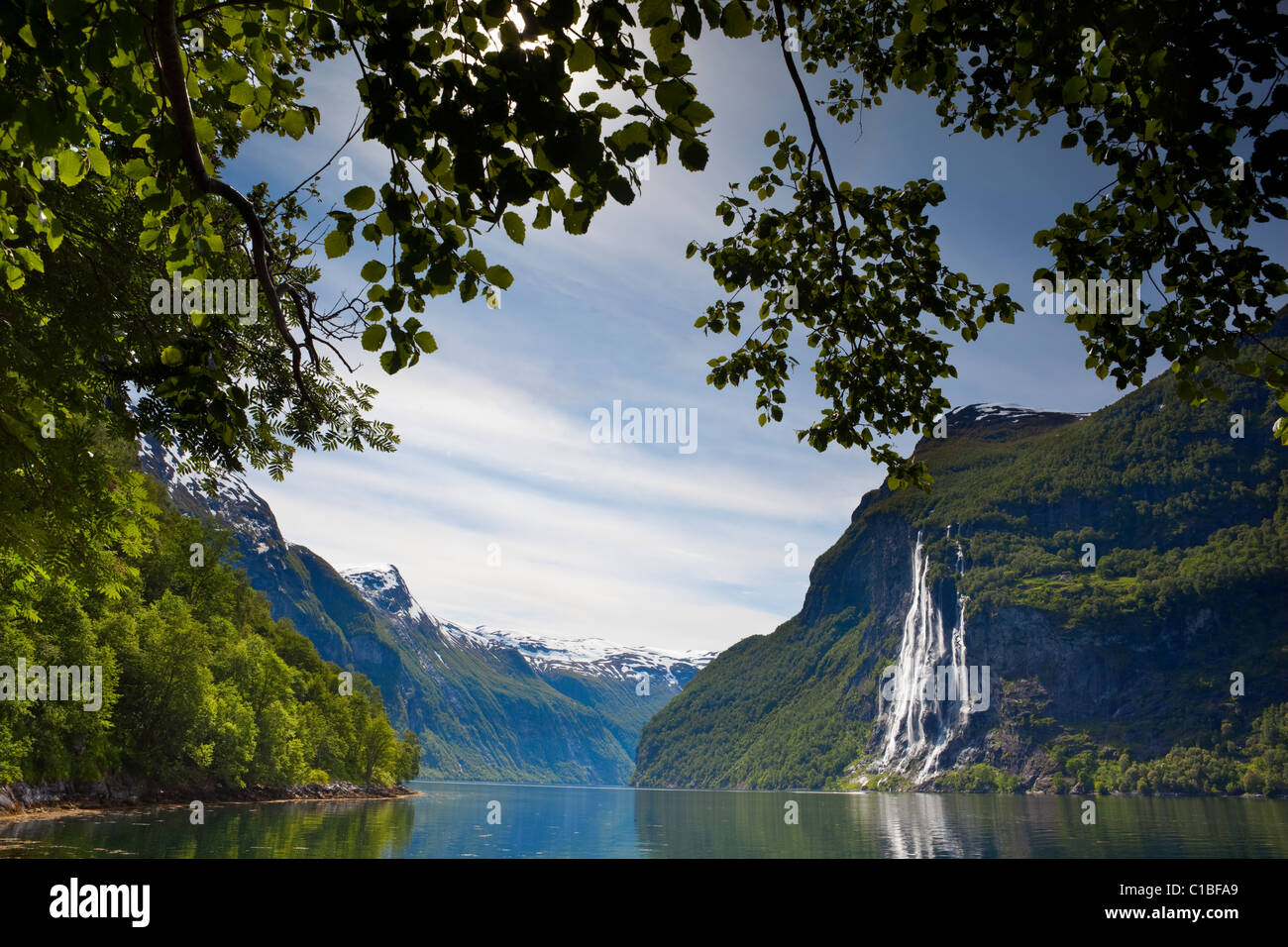 La spettacolare sette sorelle cascata, Geiranger Fjord, More og Romsdal, Norvegia Foto Stock