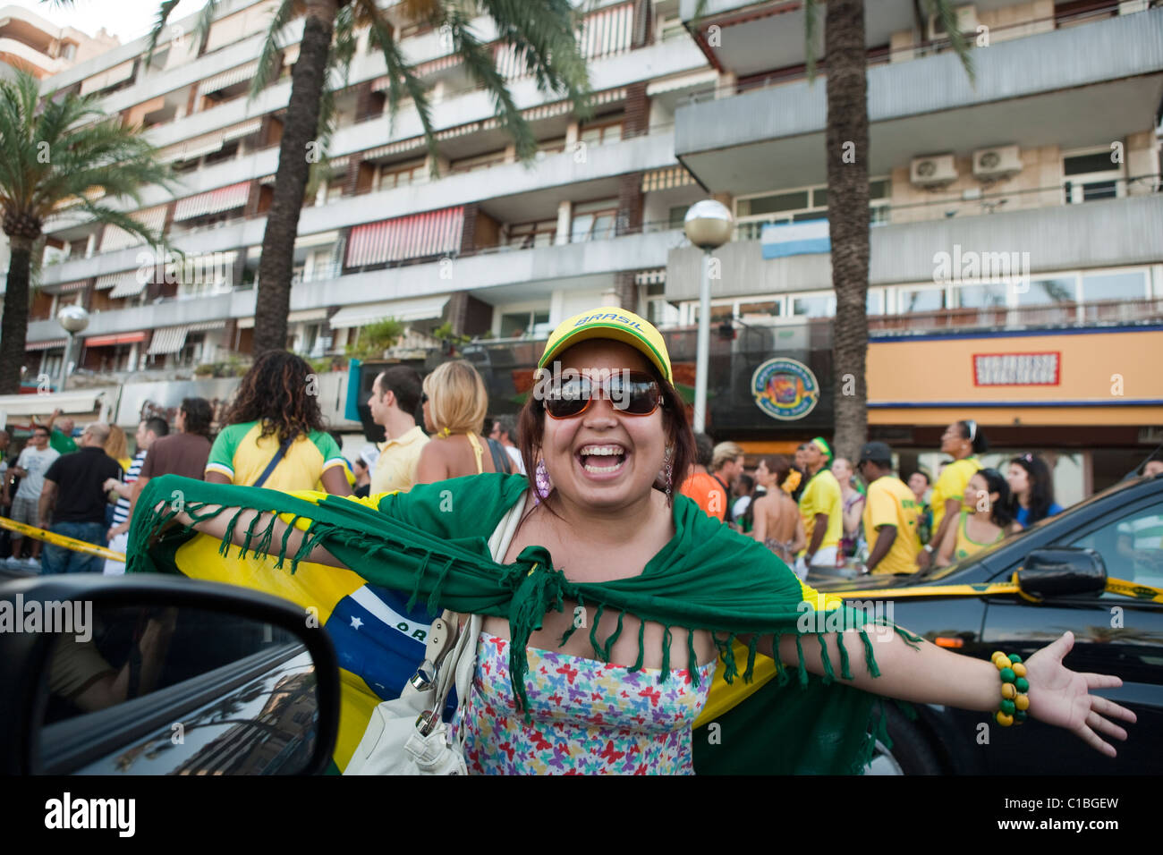 Il calcio brasiliano ventola nella coppa del mondo 2010. Maiorca Spagna Foto Stock