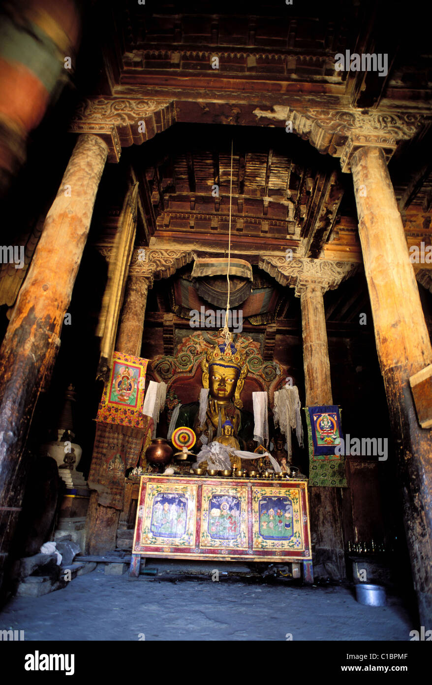 Il Nepal, regione ovest, regno del Mustang, città di Lo-Manthang, interno del gompa Tchampa monastero Foto Stock