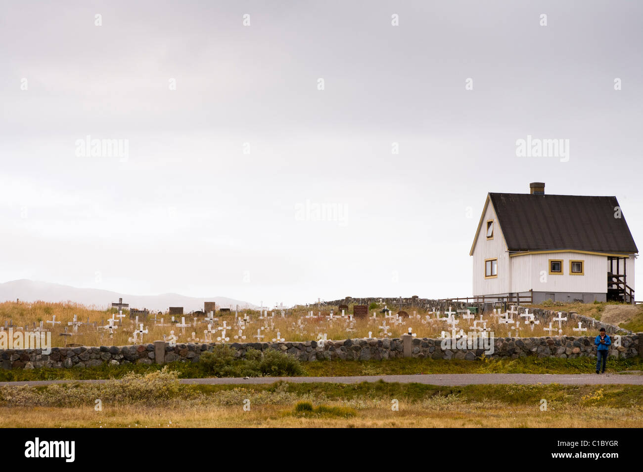 Cimitero, Narsaq, Groenlandia meridionale. Foto Stock