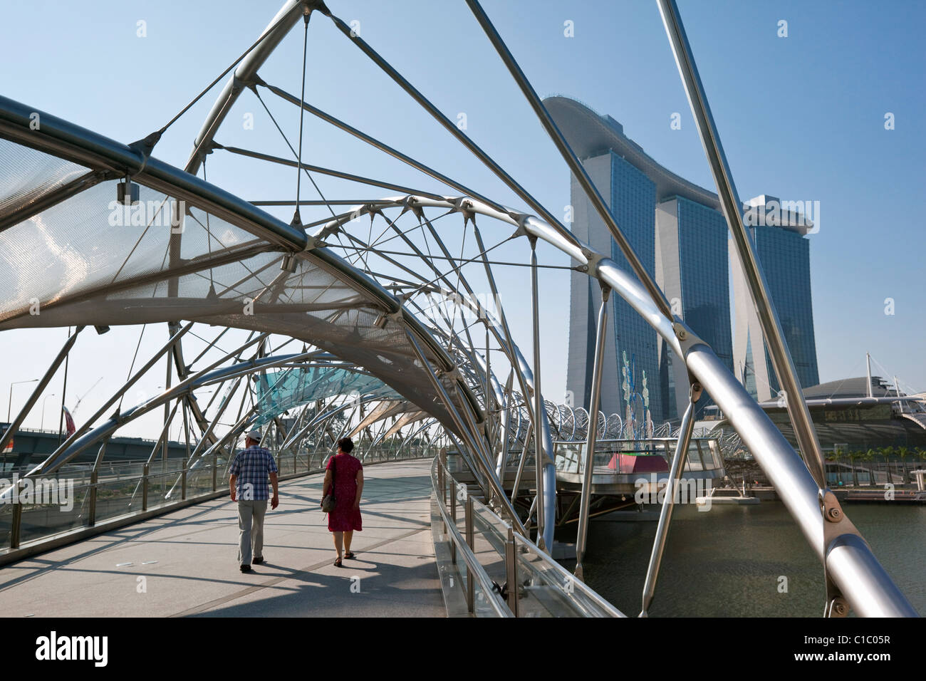 Il ponte di elica e Marina Bay Sands Singapore. Il Marina Bay, Singapore Foto Stock