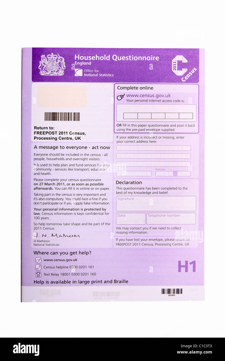 Regno Unito 2011 forma di censimento questionario Foto Stock
