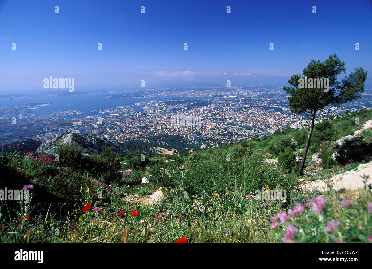 Francia, Var, Tolone, Vista panoramica dal Mont Faron Foto Stock