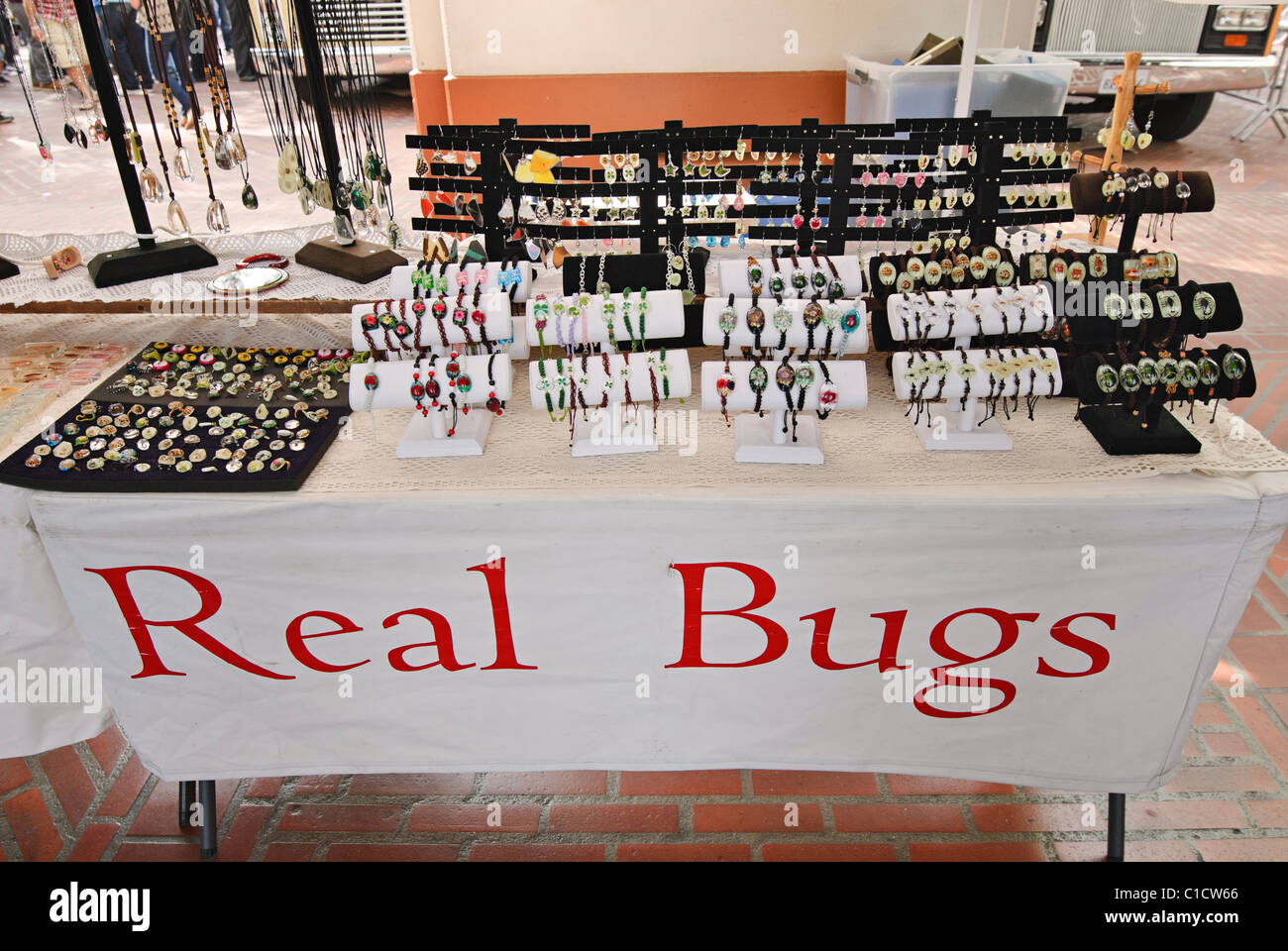 Bug reale tenda vende insetti reale e bug in resina trasparente in molte forme tra cui gioielli e decorazioni. Foto Stock