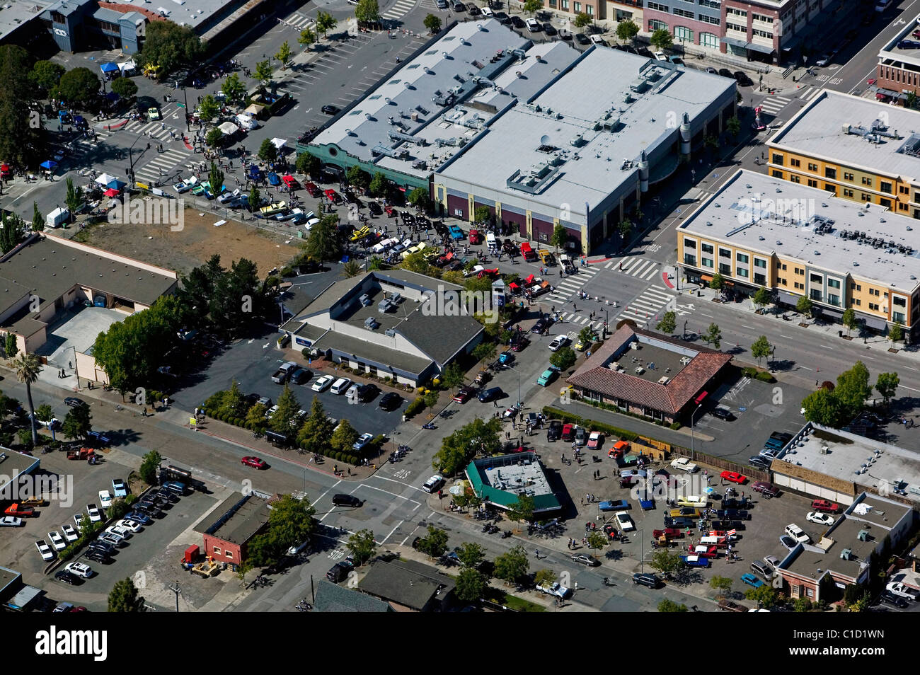 Vista aerea sopra vintage car show Petaluma California Foto Stock
